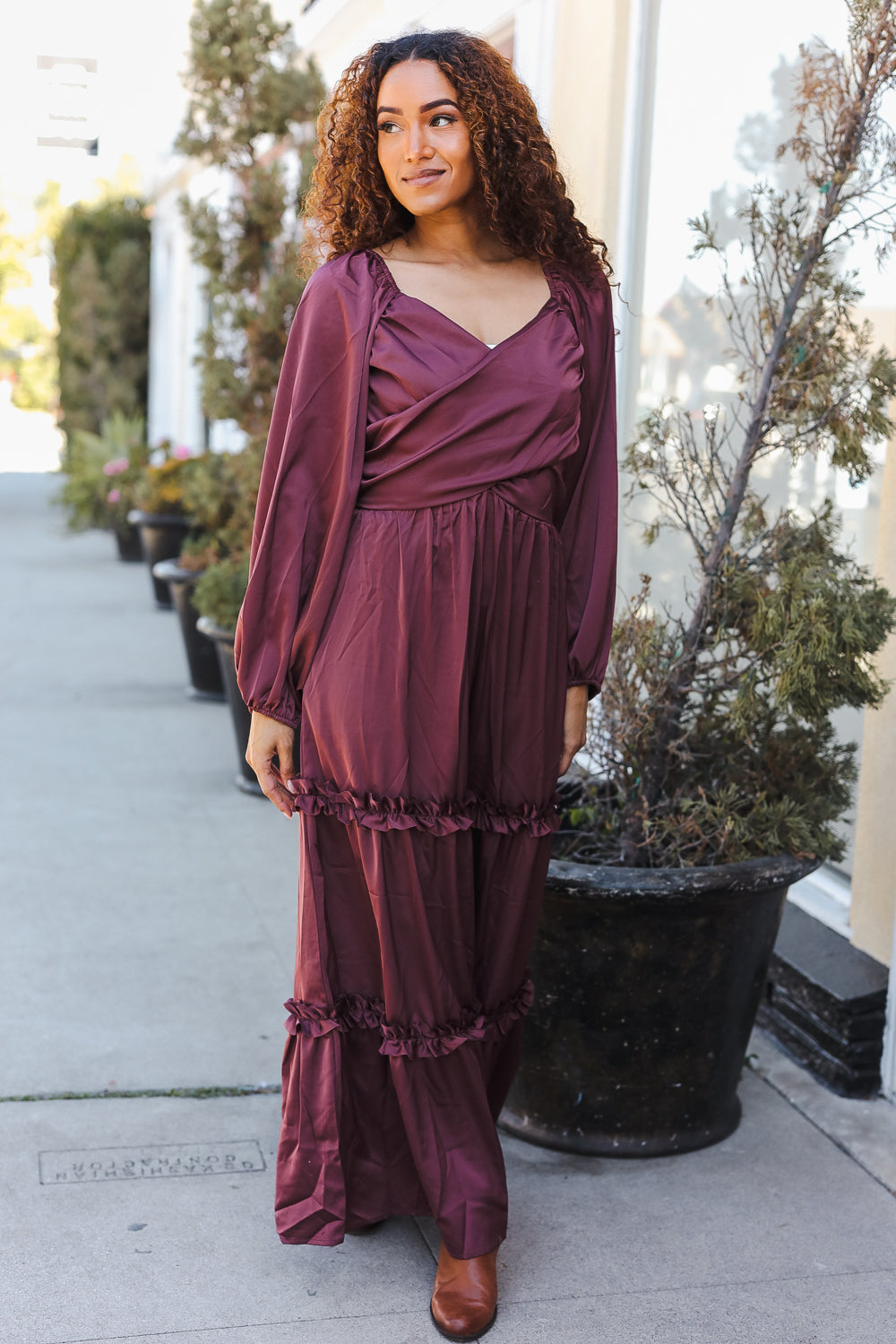 Wine Satin Dress