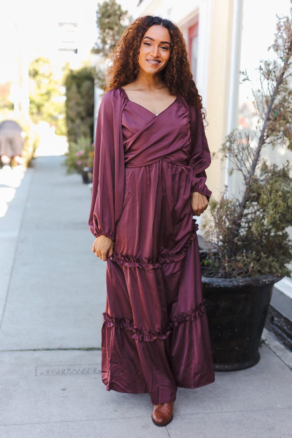 Wine Satin Dress