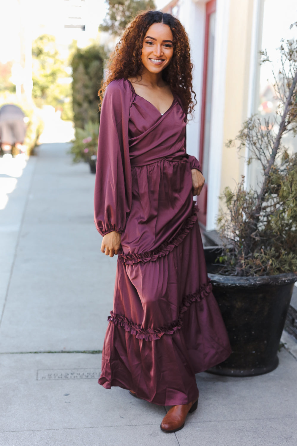 Wine Satin Dress