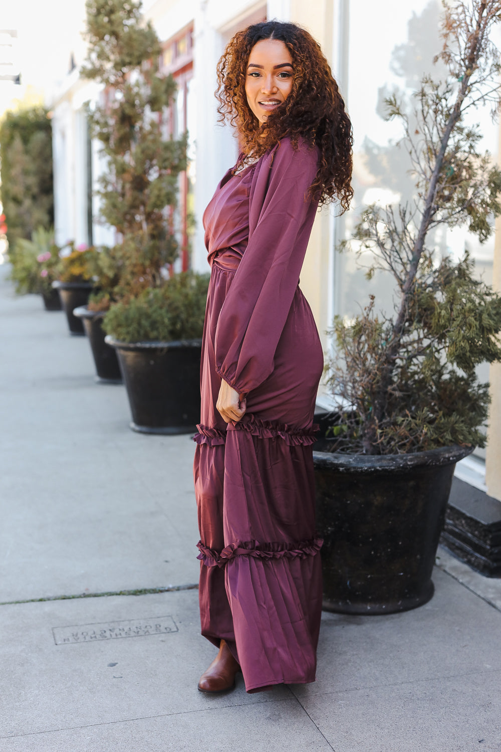 Wine Satin Dress