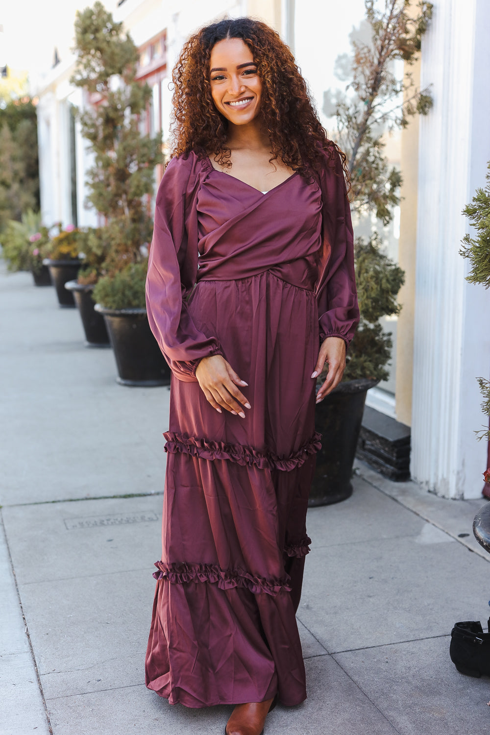 Wine Satin Dress