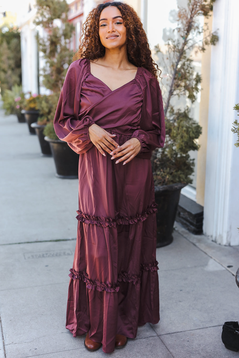 Wine Satin Dress