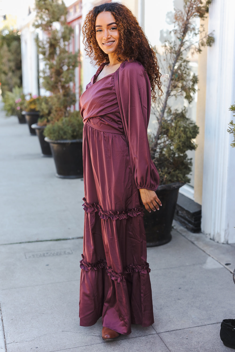 Wine Satin Dress