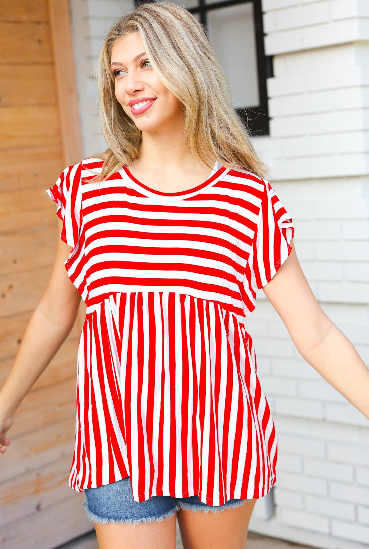Red Stripe Babydoll Top