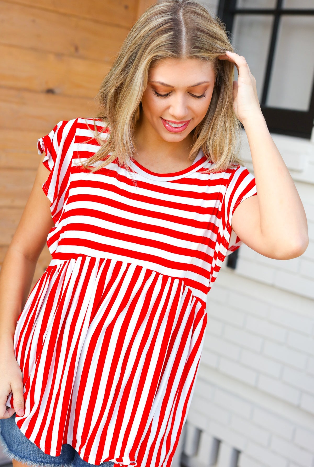 Red Stripe Babydoll Top