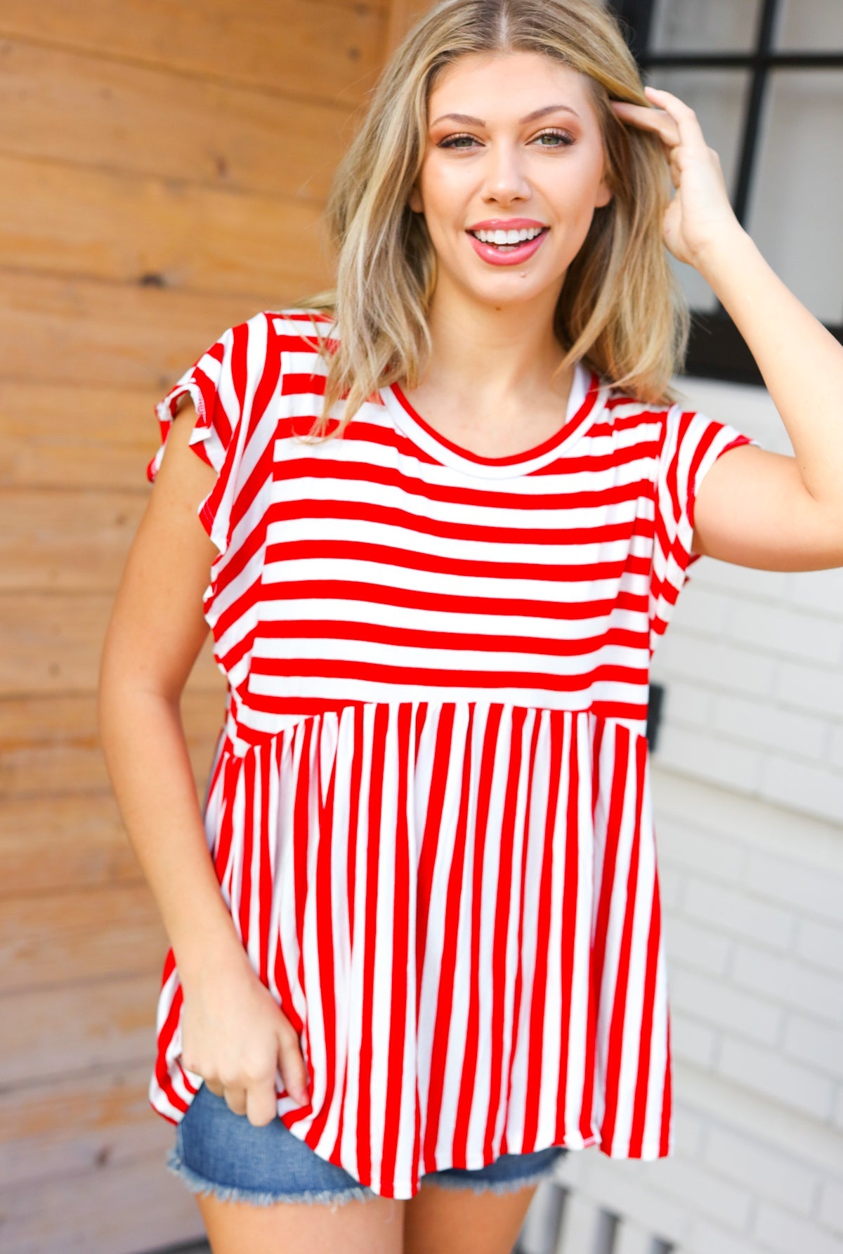 Red Stripe Babydoll Top