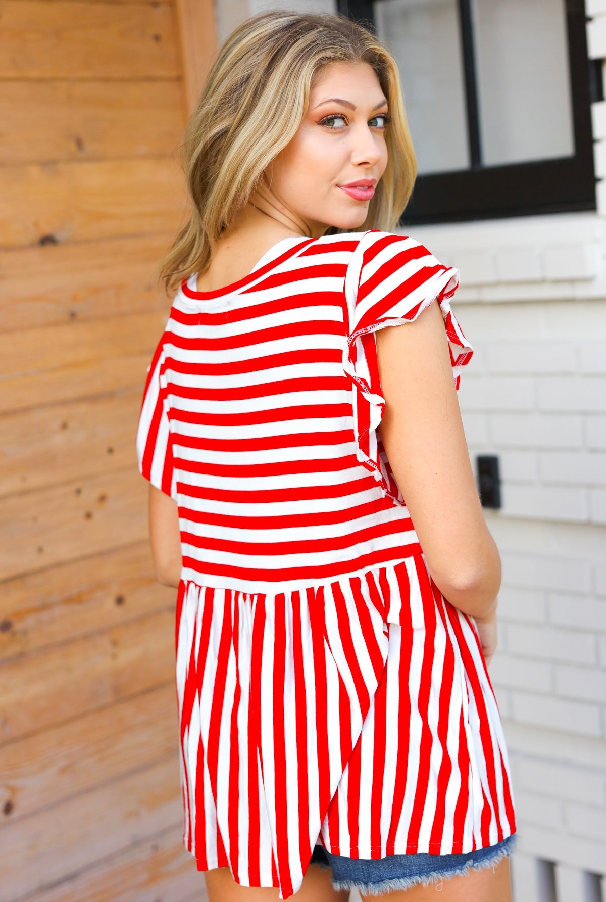 Red Stripe Babydoll Top
