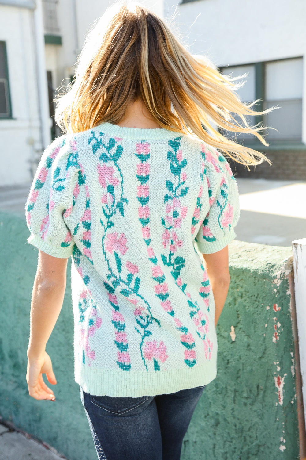 Mint Floral Sweater