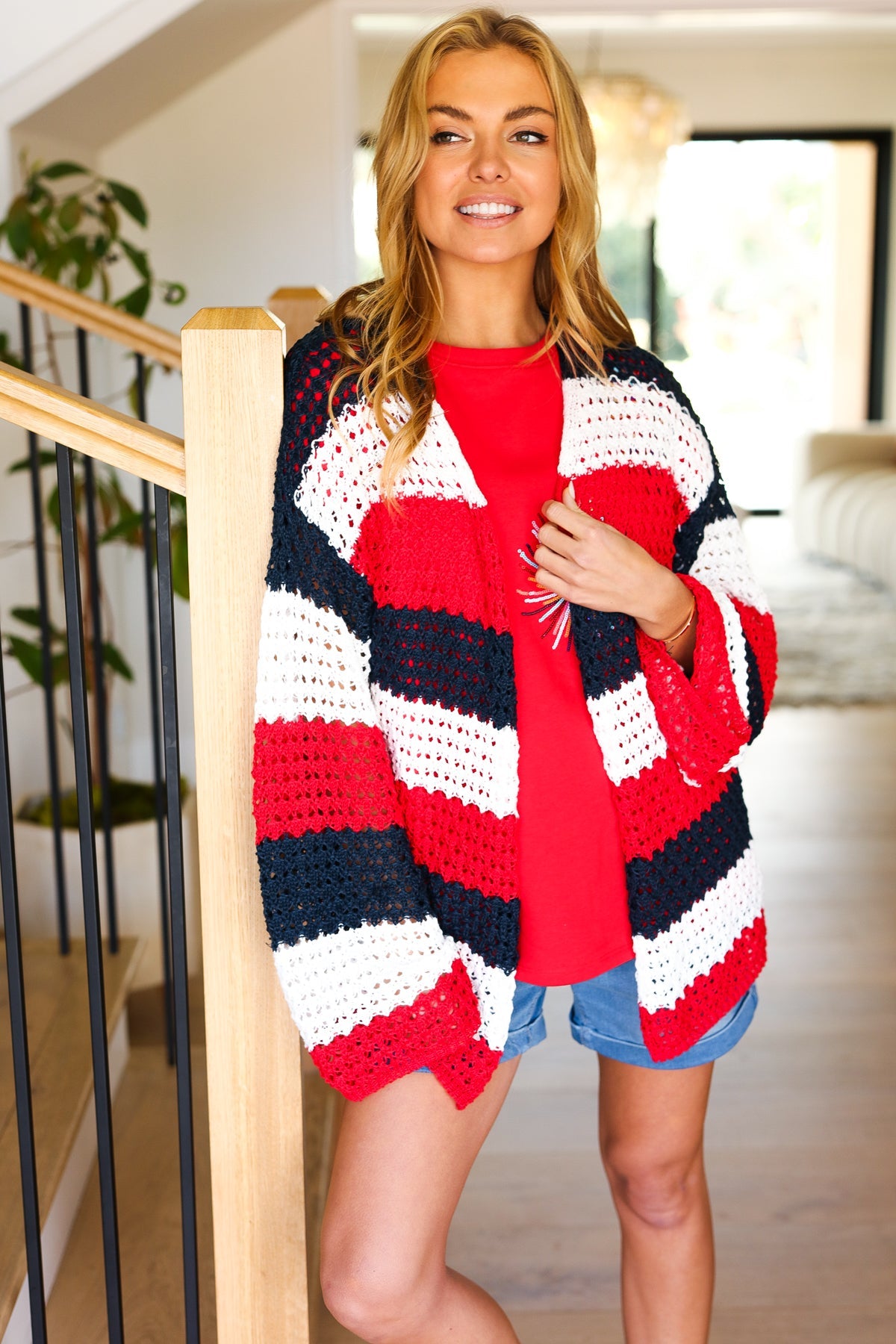 Simply Patriotic Striped Crochet Cardigan