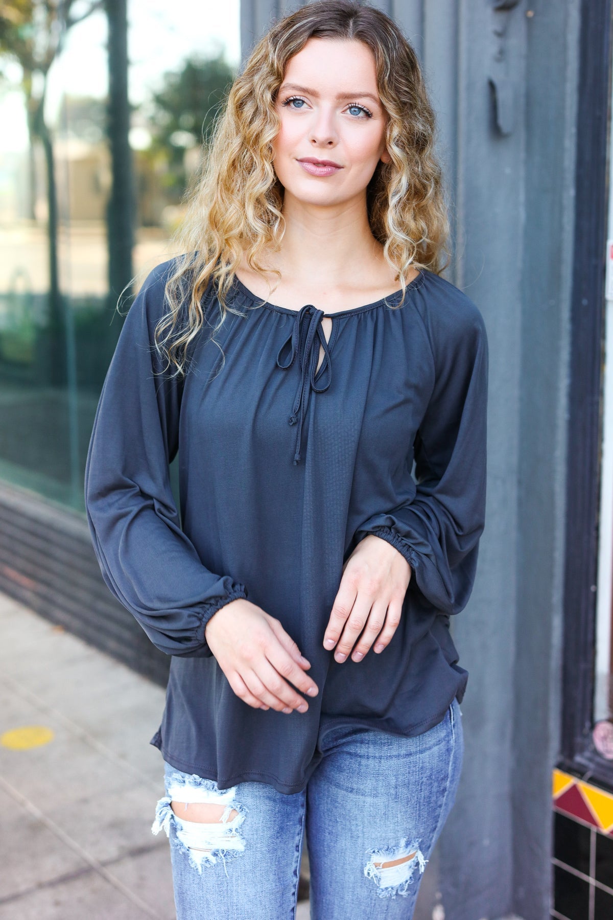 Charcoal Peasant Top