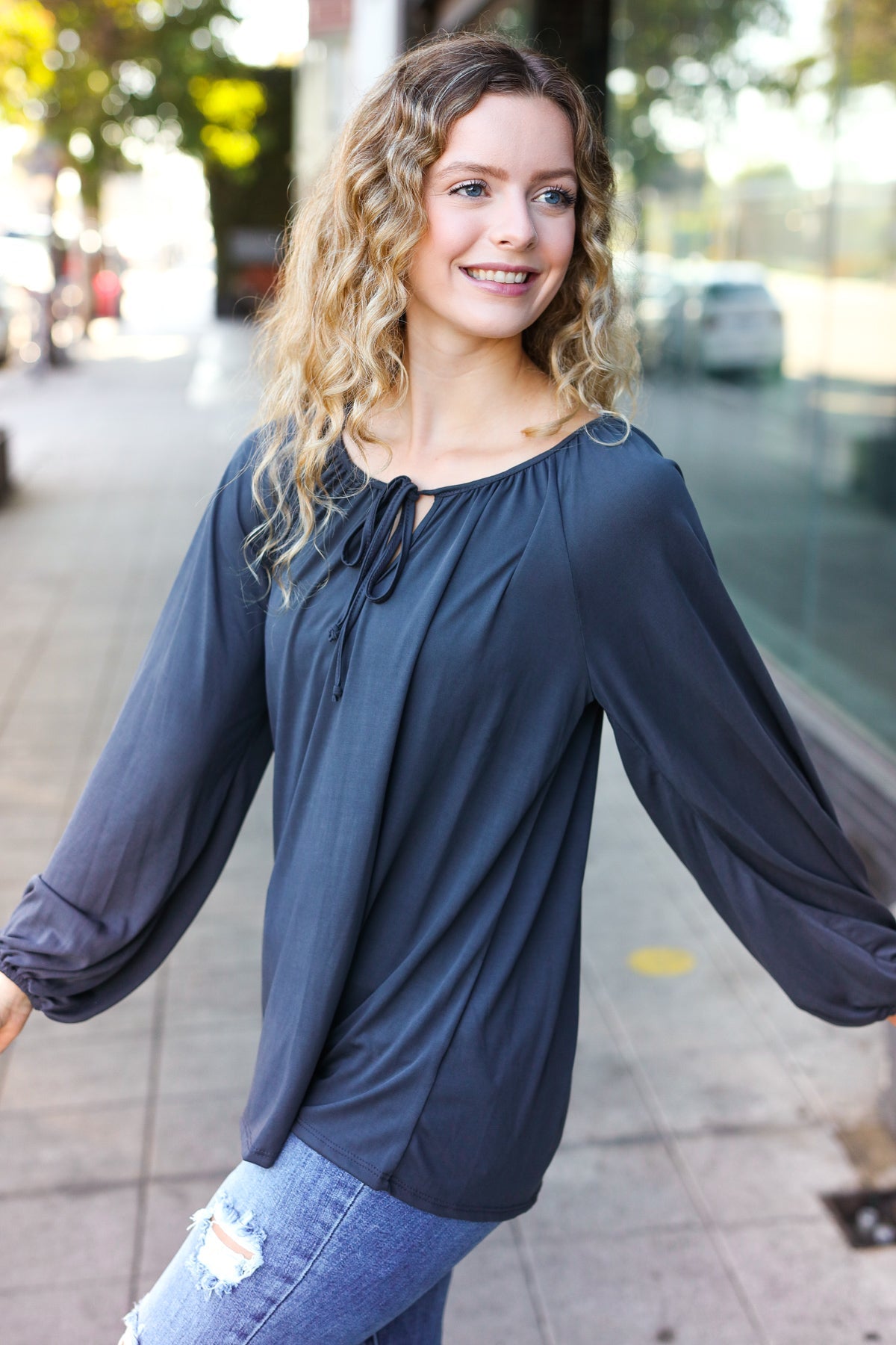 Charcoal Peasant Top