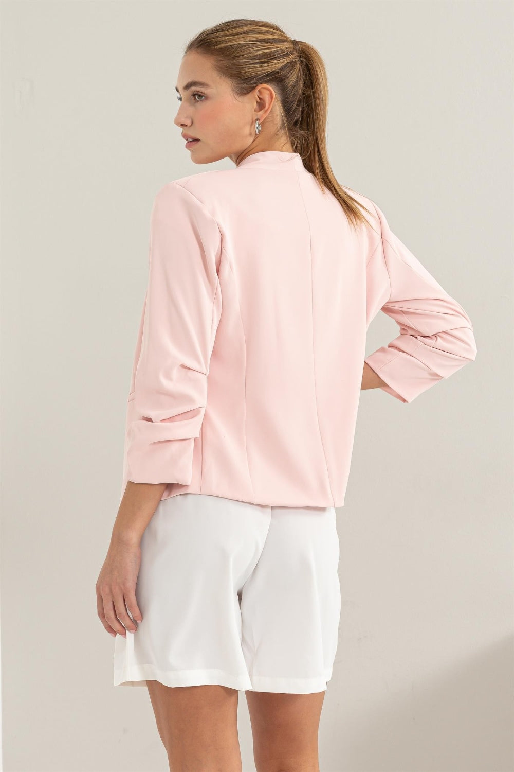 Blush Ruched Sleeve Blazer