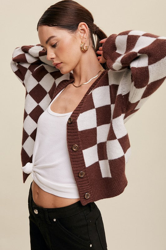 Checkered Crop Cardigan