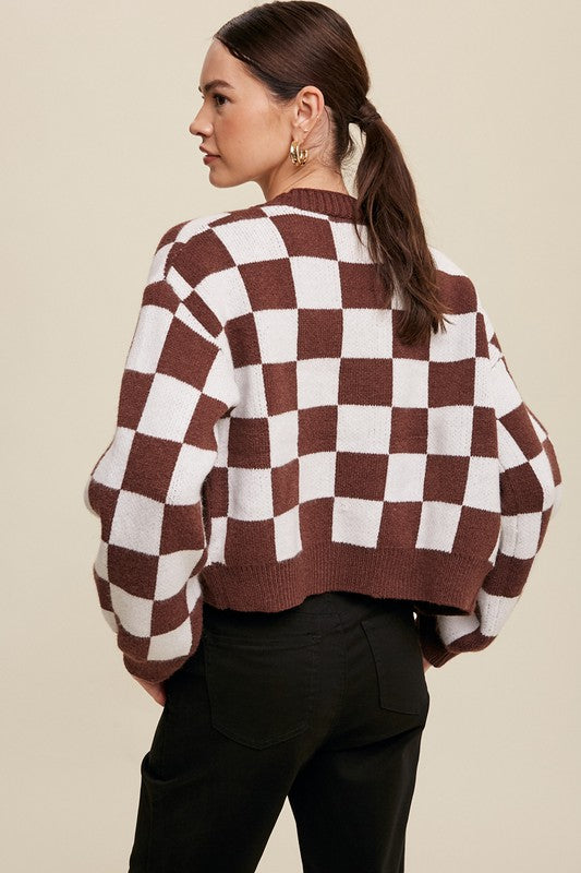 Checkered Crop Cardigan