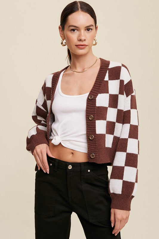 Checkered Crop Cardigan