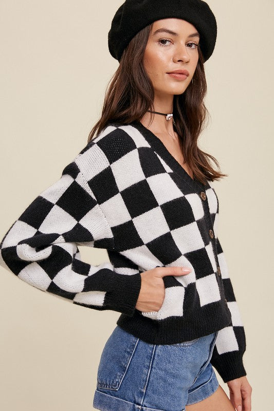 Checkered Crop Cardigan