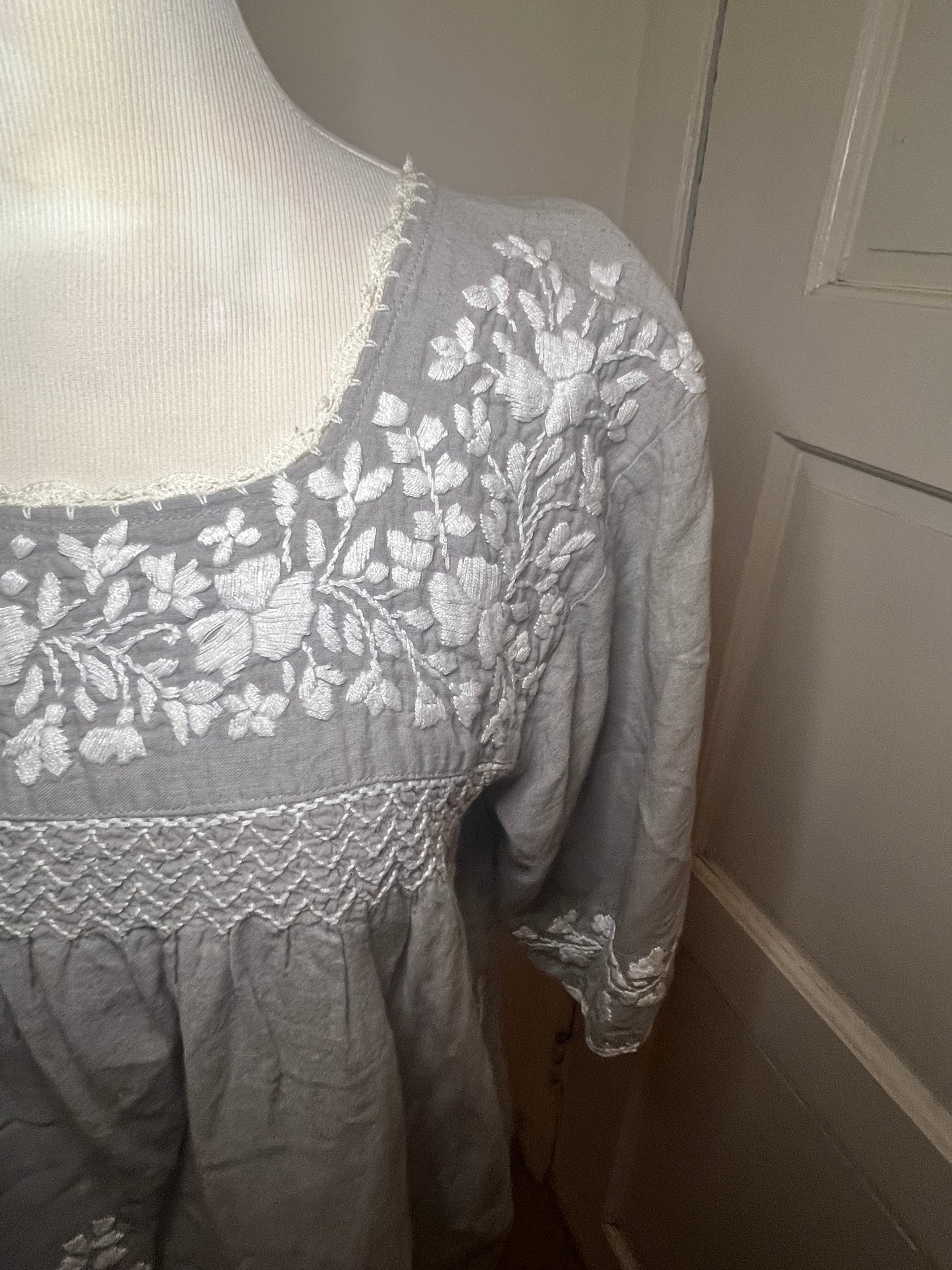 Grey Mexican Embroidered Blouse