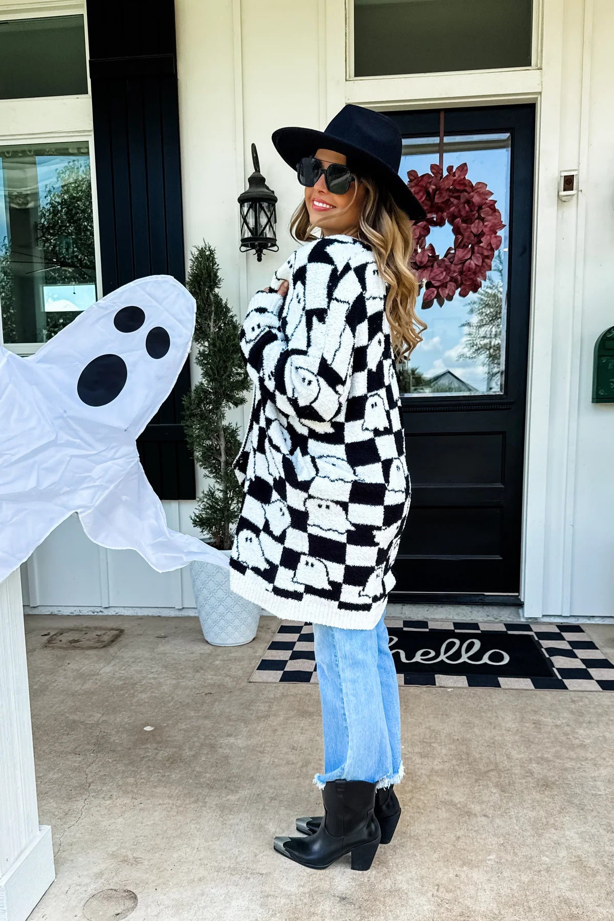 Checker Ghost Cloud Cardigan