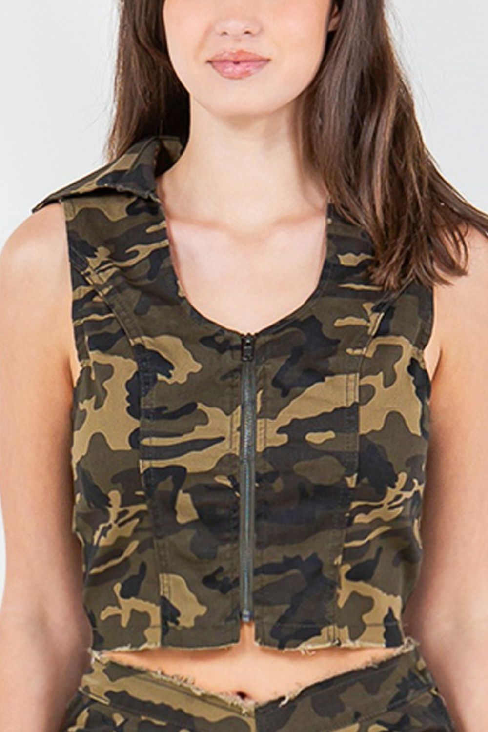 Camo Crop Denim Vest