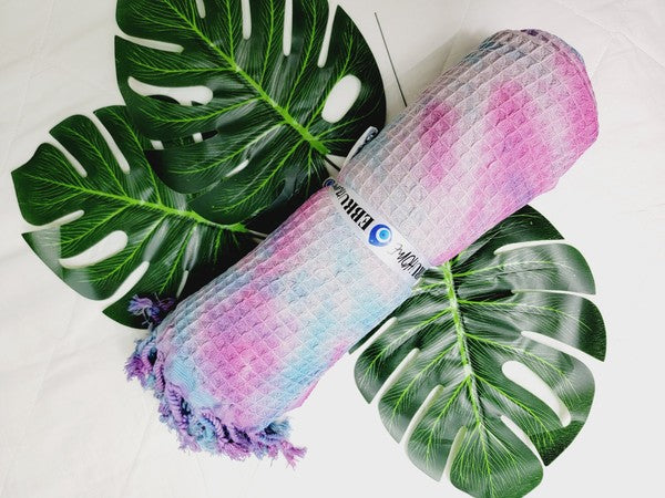 Blue & Pink Tie Dyed Organic Beach Towel