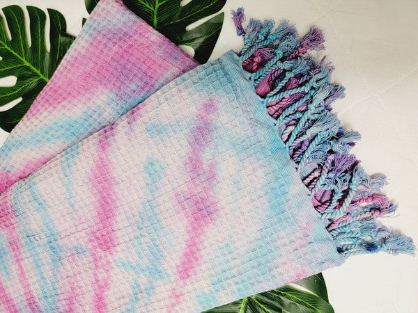 Blue & Pink Tie Dyed Organic Beach Towel