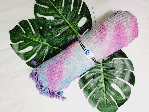 Blue & Pink Tie Dyed Organic Beach Towel