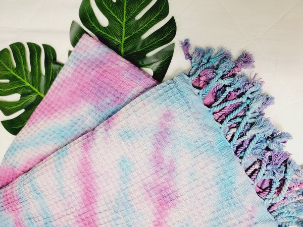 Blue & Pink Tie Dyed Organic Beach Towel