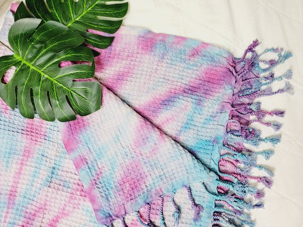 Blue & Pink Tie Dyed Organic Beach Towel