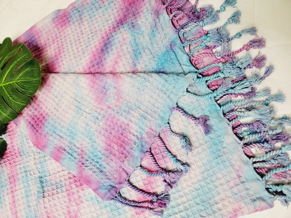 Blue & Pink Tie Dyed Organic Beach Towel