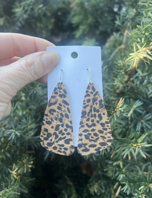 Leopard Angled Leather Earrings