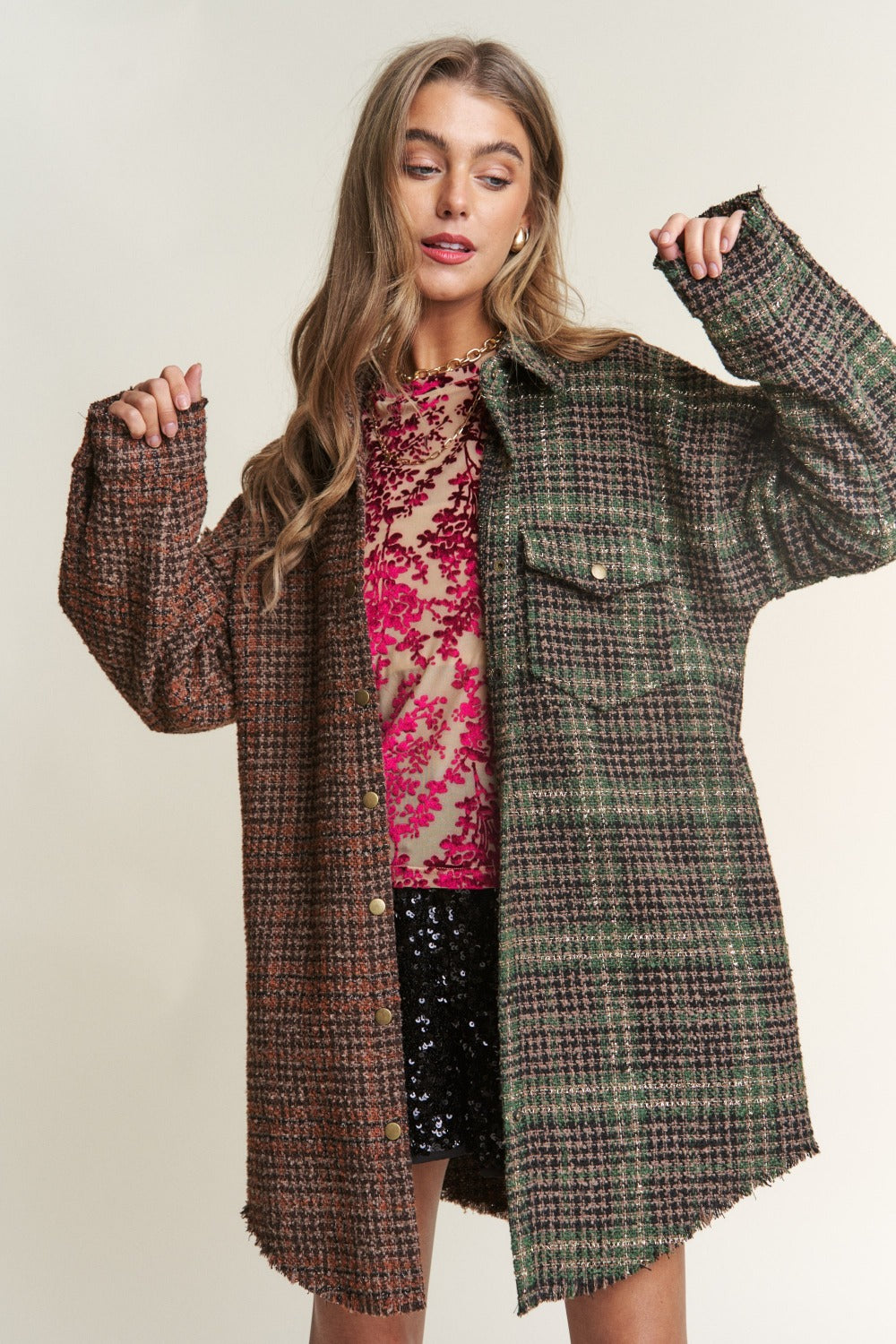 Tweed Contrast Shacket
