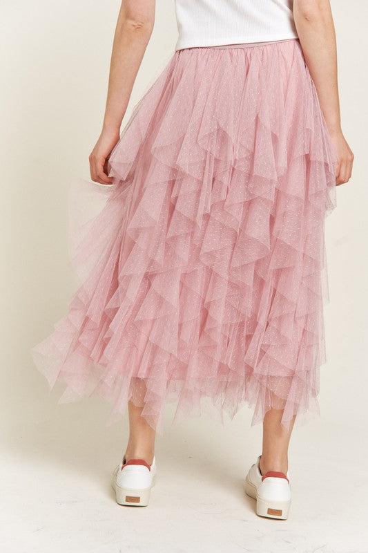 PLUS - Layered Polka Dot Mesh Skirt