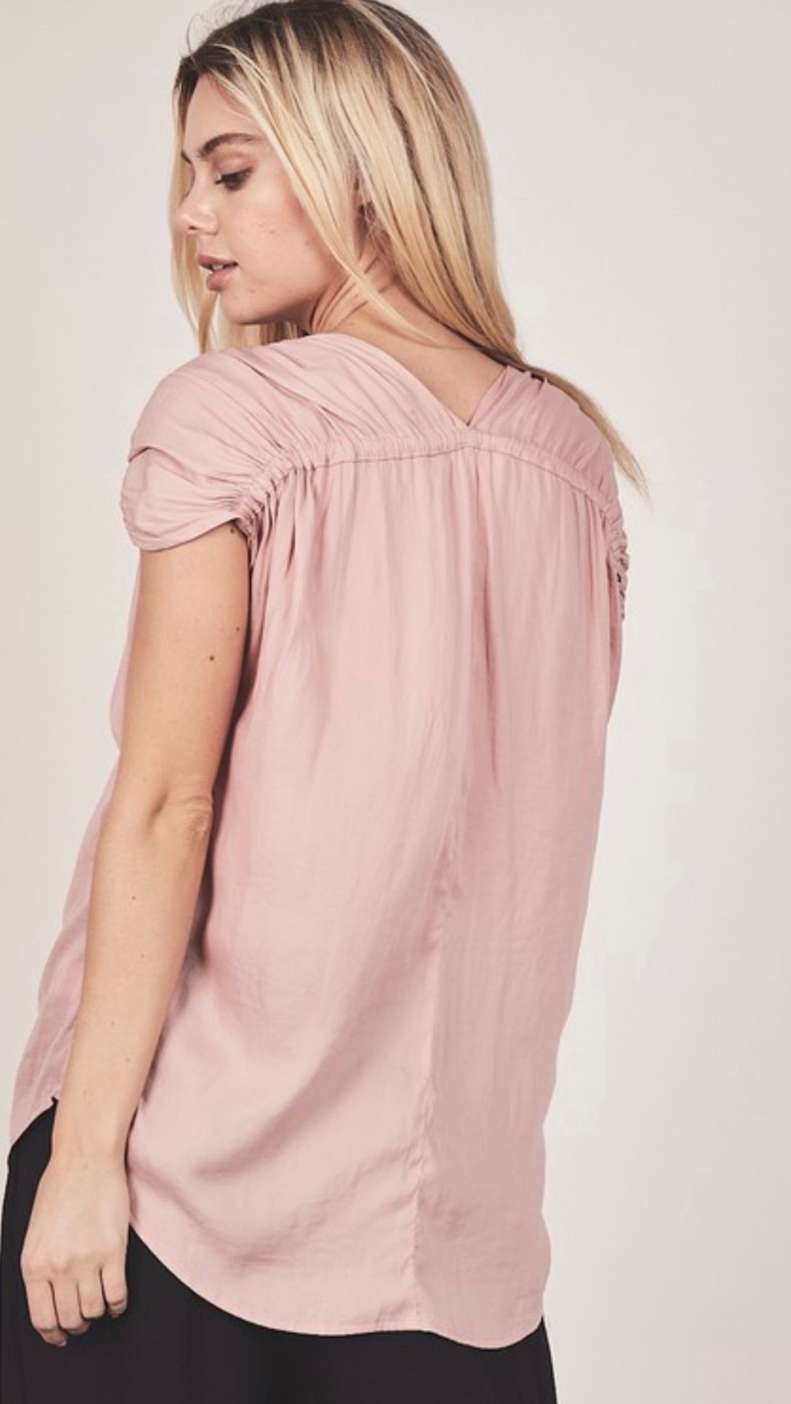Amber Moon Revival: Pink Blouse with Shirred Sleeves