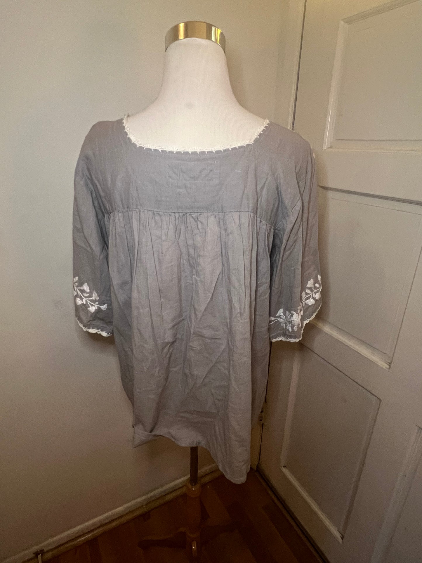 Grey Mexican Embroidered Blouse