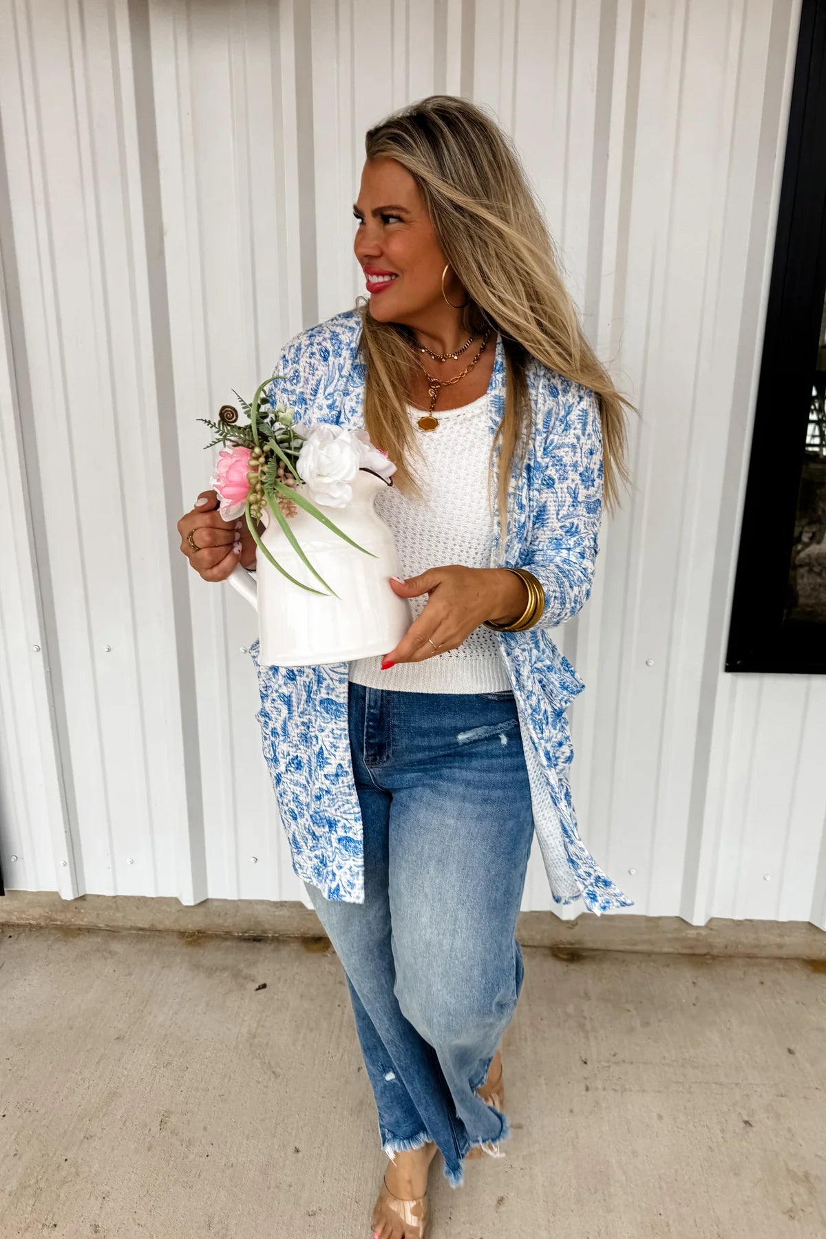 French Blue Floral Cardigan