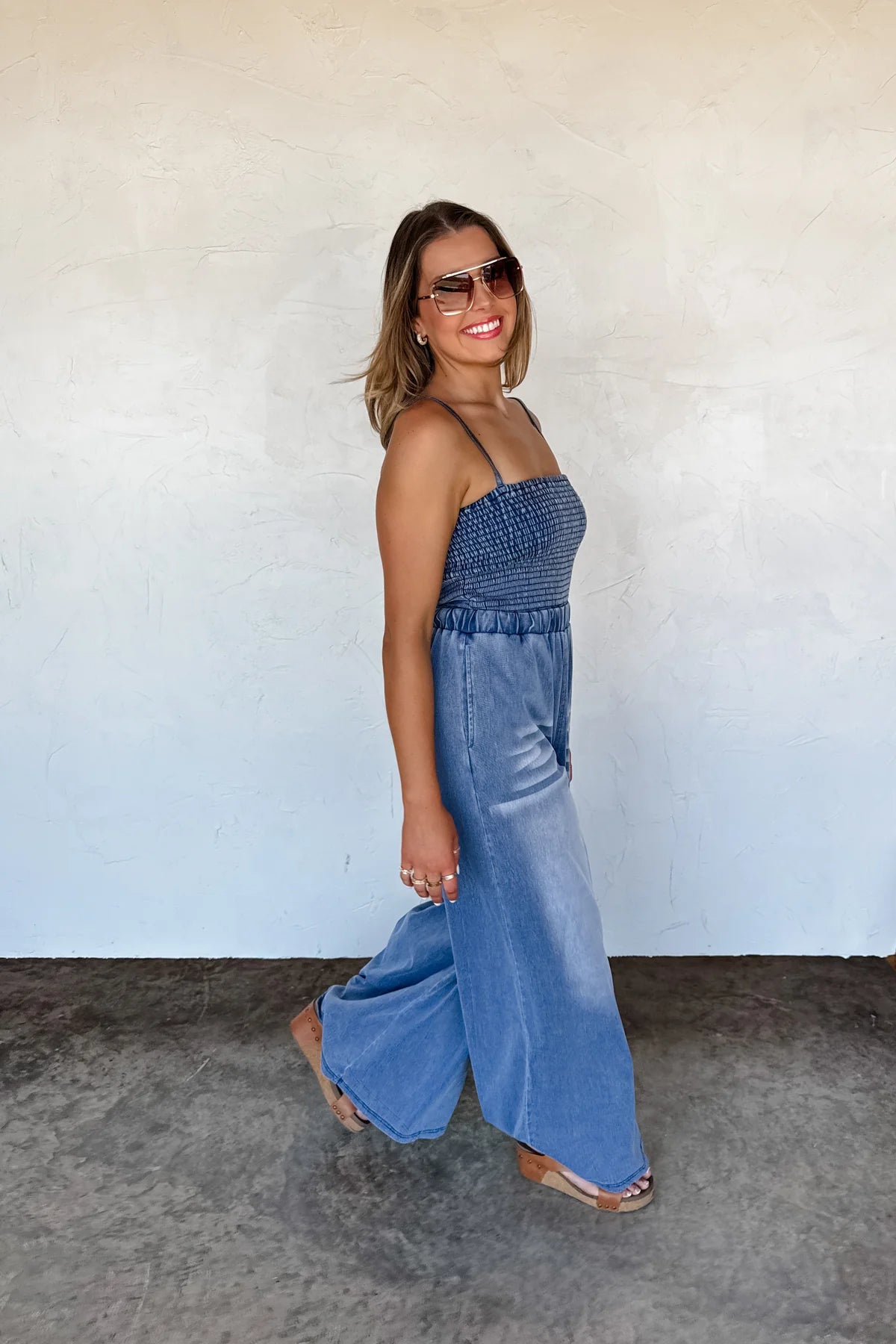 CLOSED PREORDER: Denim Crush Smocked Jumpsuit