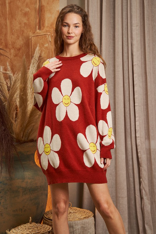 Plus - Happy Face Floral Sweater