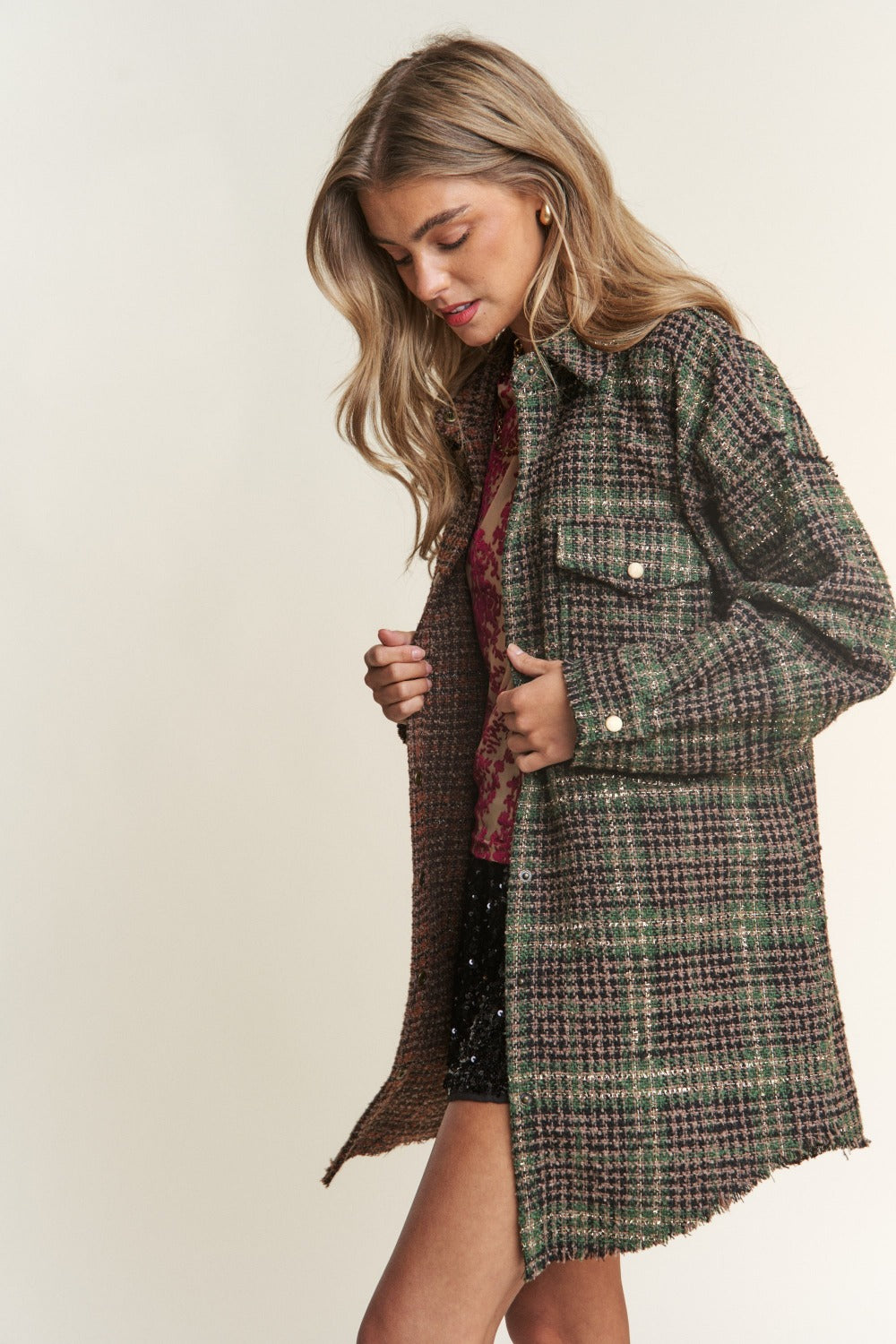 Tweed Contrast Shacket