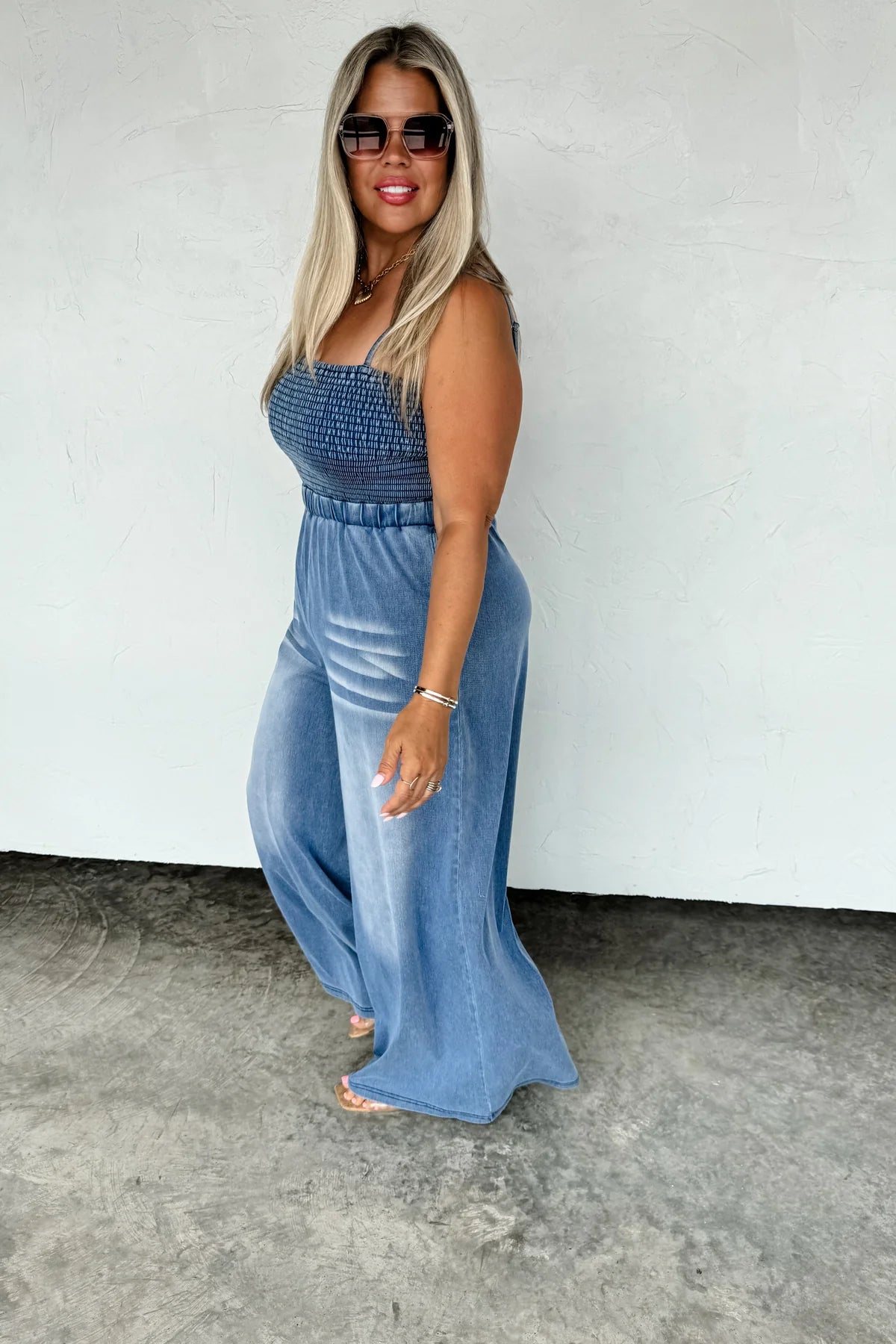 CLOSED PREORDER: Denim Crush Smocked Jumpsuit