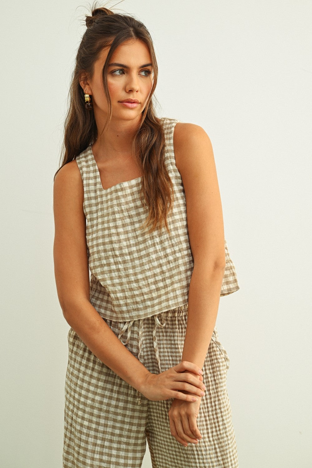 Mixed Gingham Tan Set