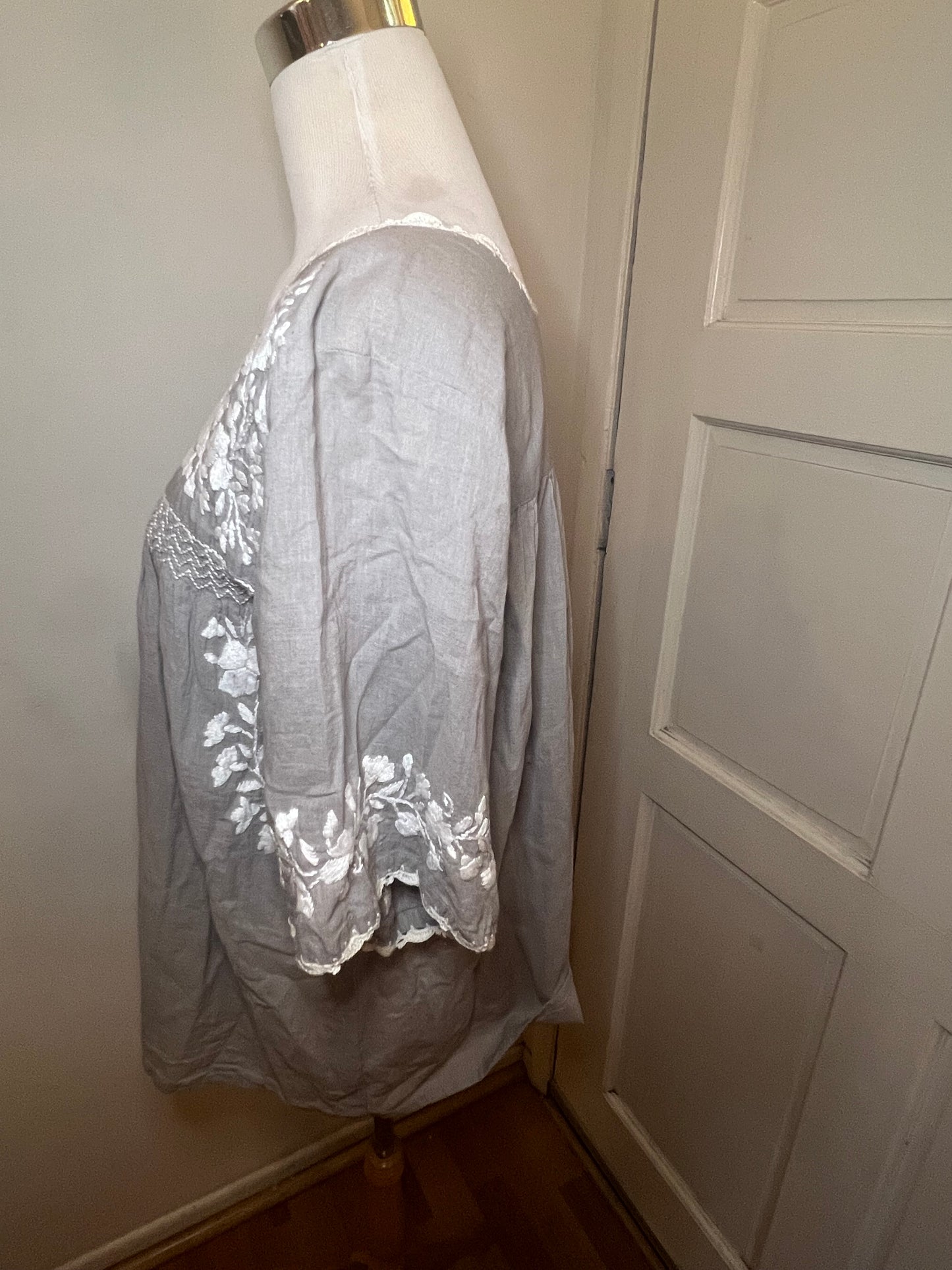 Grey Mexican Embroidered Blouse