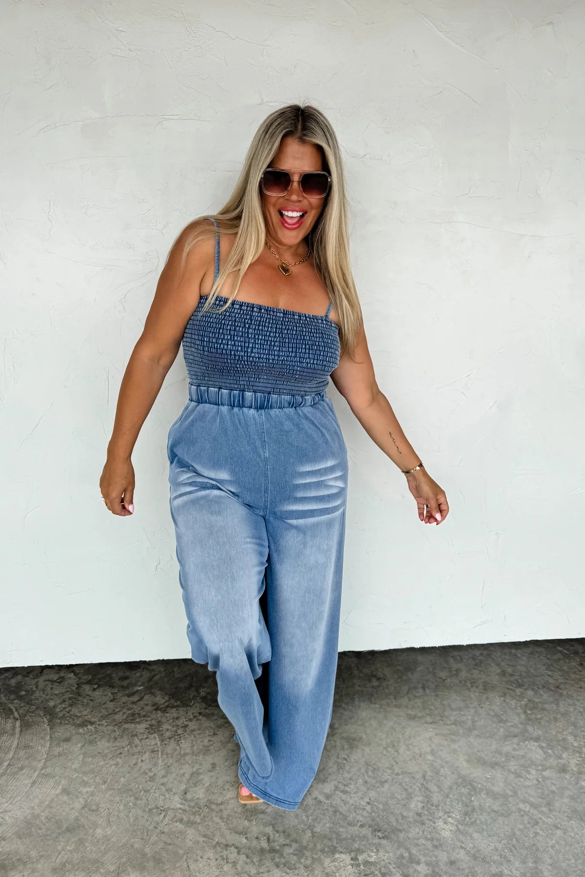 CLOSED PREORDER: Denim Crush Smocked Jumpsuit