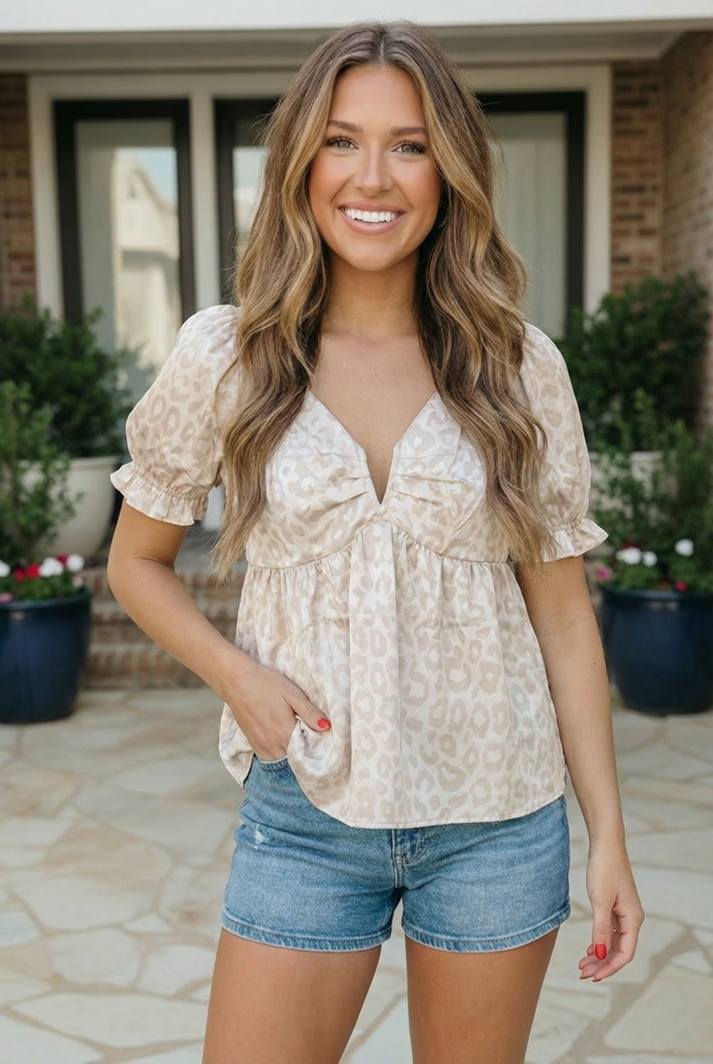 Blush Animal Print Babydoll Top