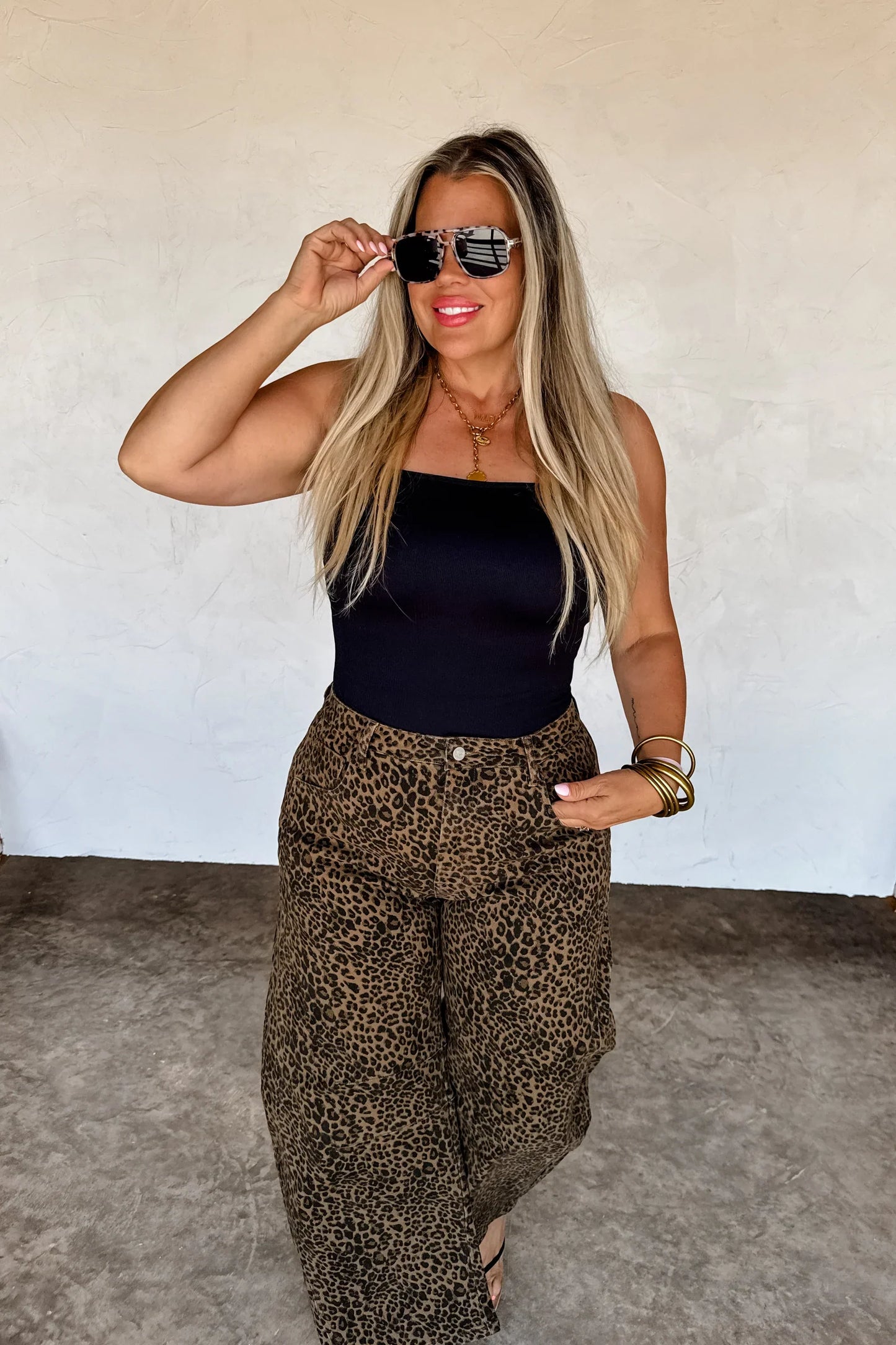 PREORDER: Bex Cheetah Stretchy Barrel Jeans