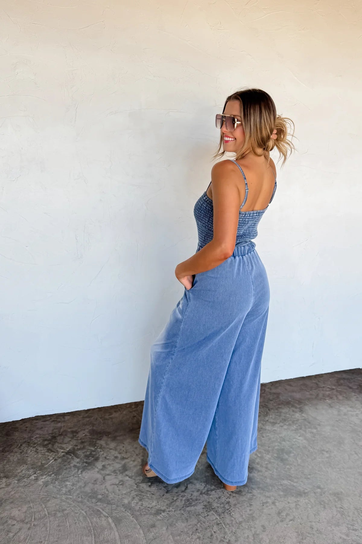 CLOSED PREORDER: Denim Crush Smocked Jumpsuit