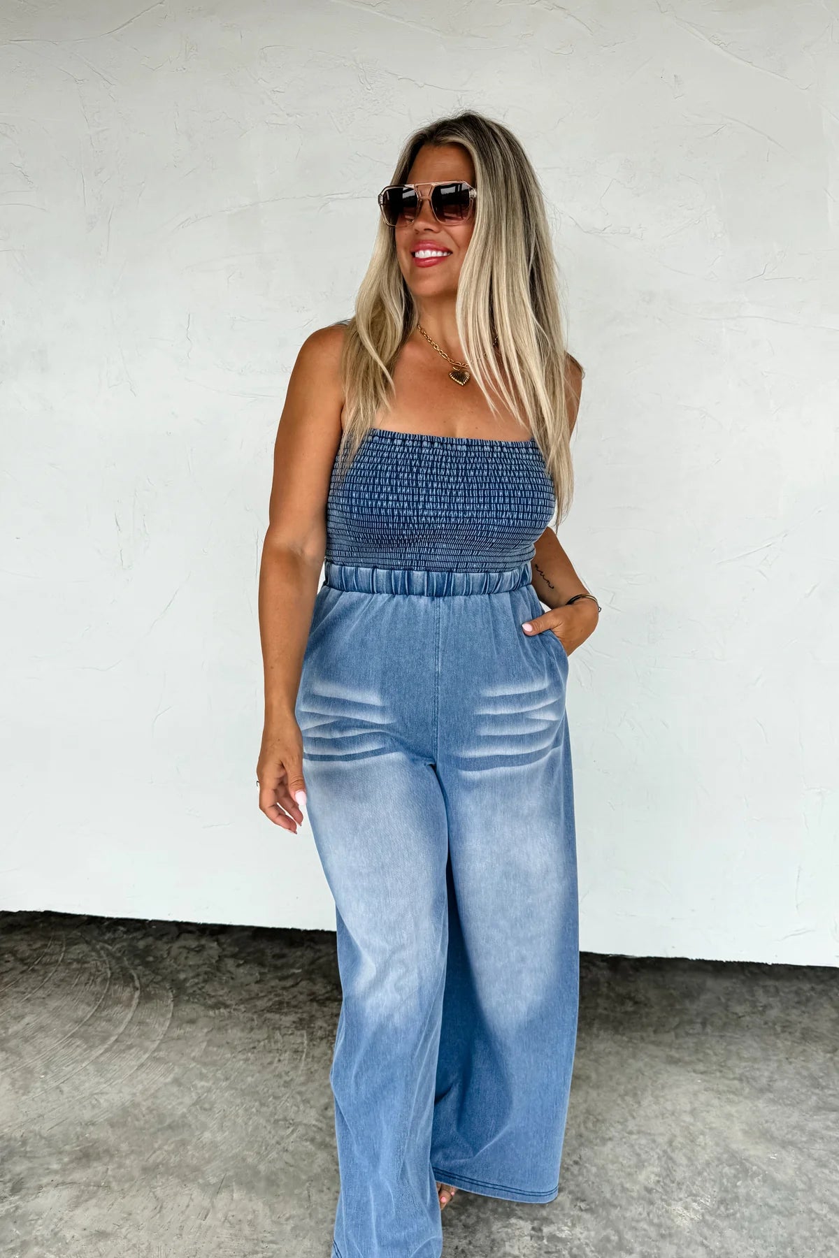 CLOSED PREORDER: Denim Crush Smocked Jumpsuit