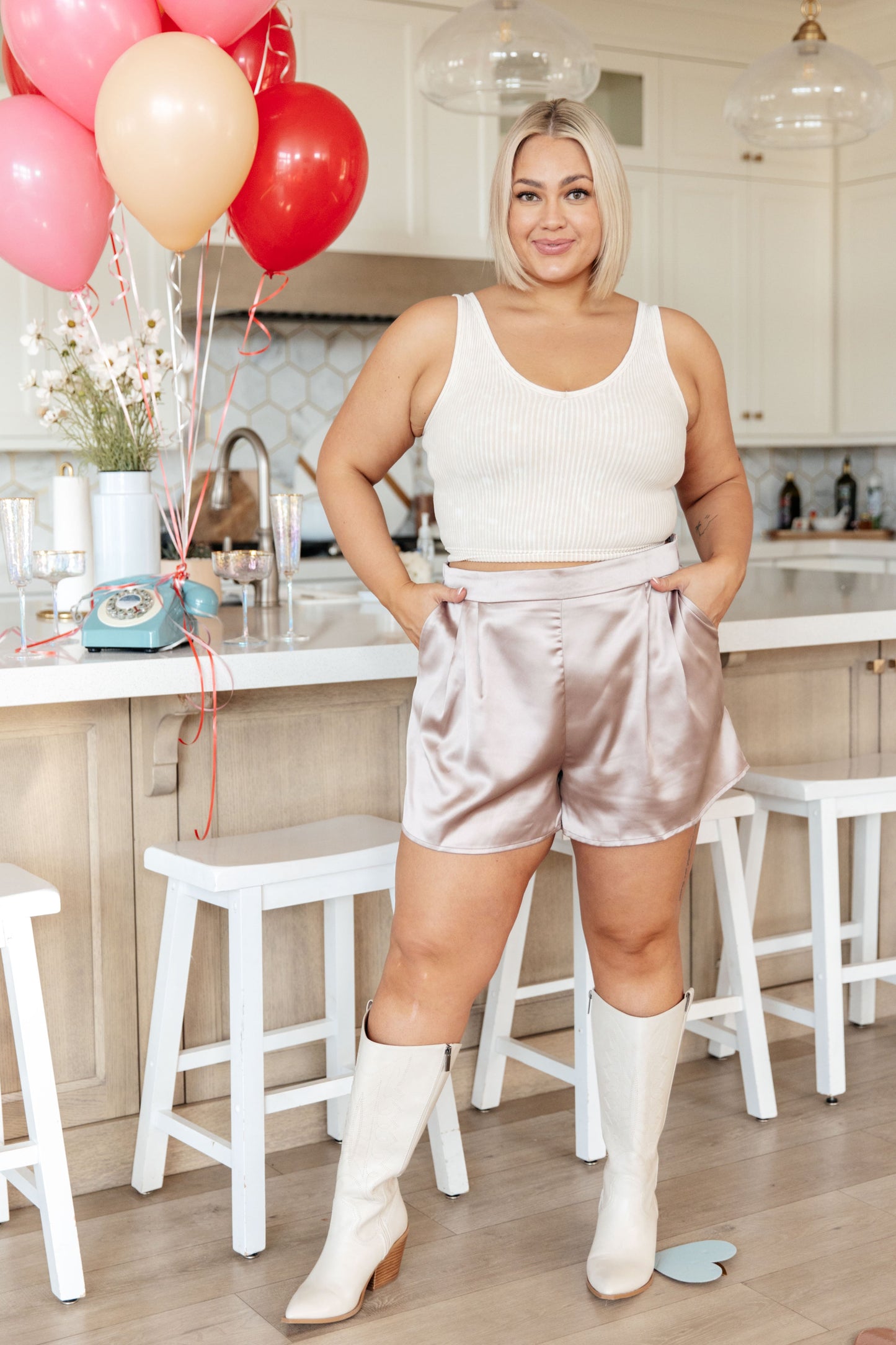 Champagne and Roses Satin Shorts *Wear as a Set*