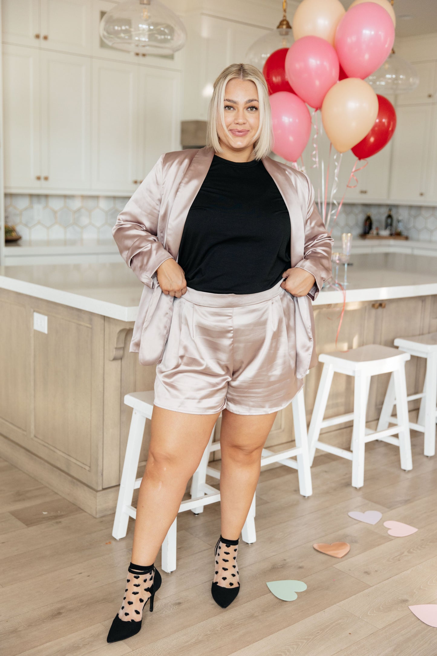 Champagne and Roses Satin Shorts *Wear as a Set*
