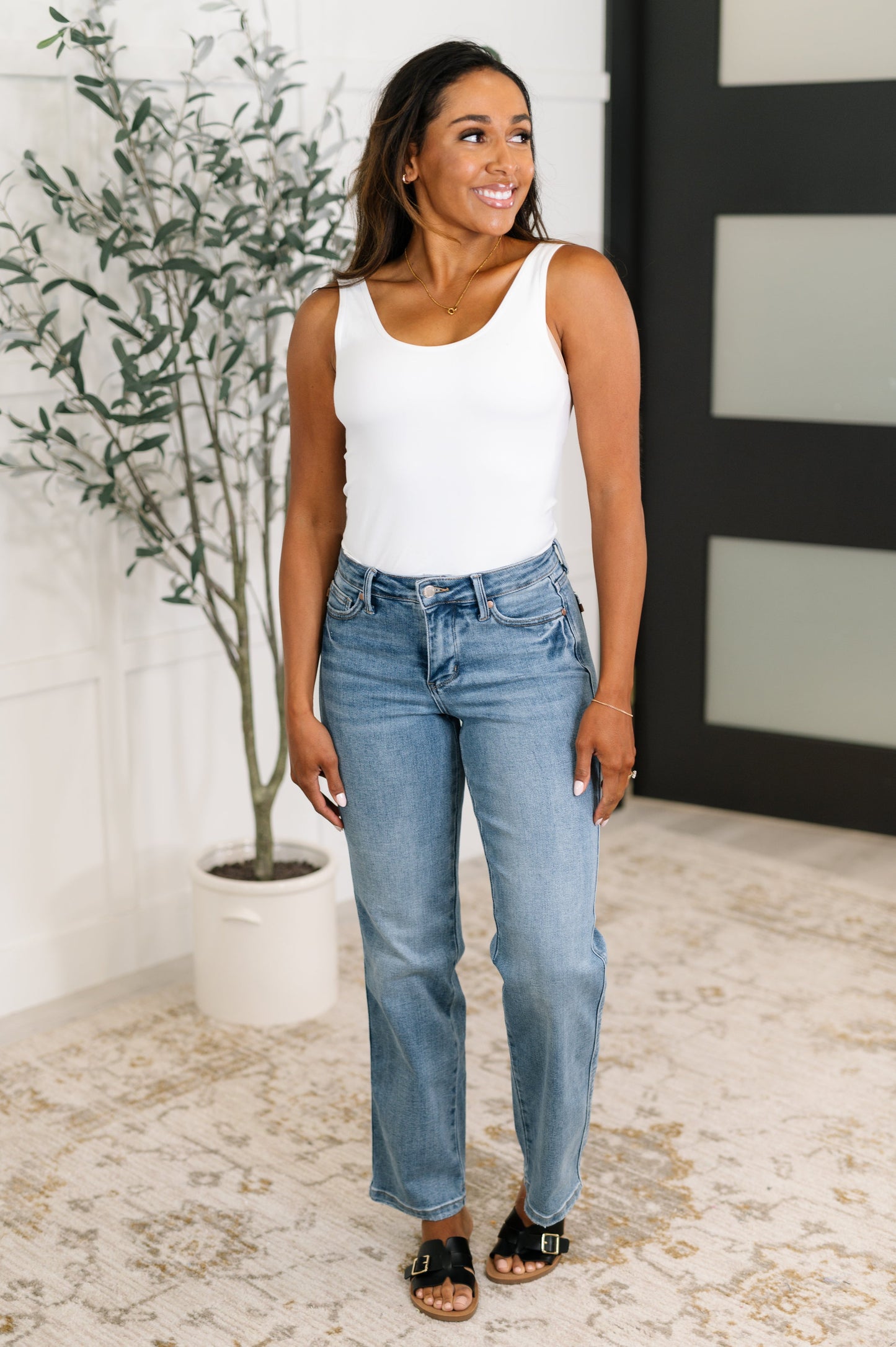 Tummy Control Corrine Mid Rise Straight Jeans