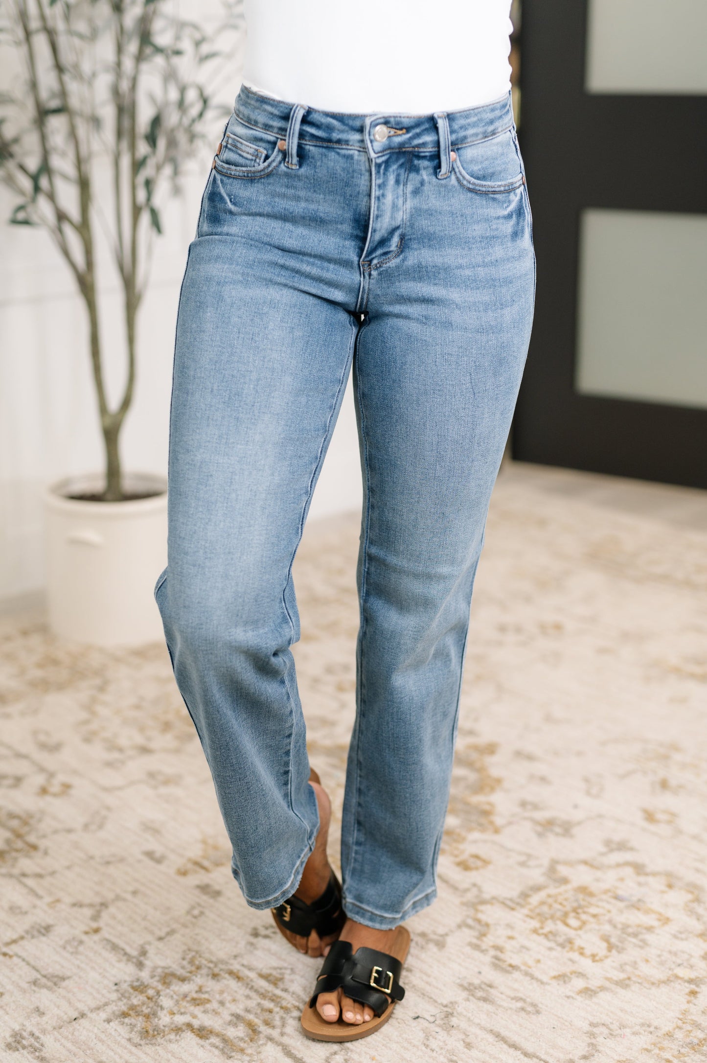 Tummy Control Corrine Mid Rise Straight Jeans